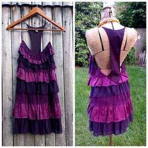 Free People tiered violet purple ragged gypsy mini dress tunic top womens size 6